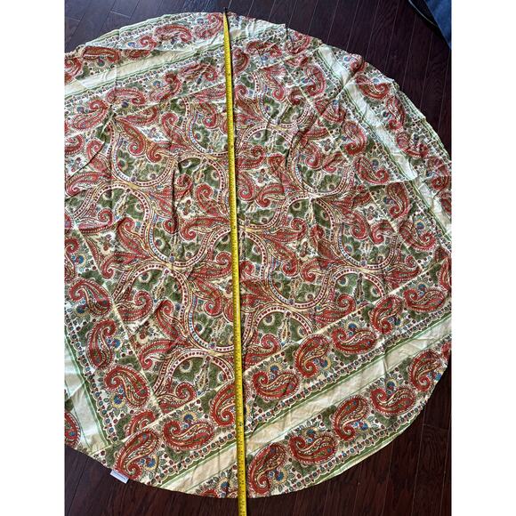 April Cornell round cotton tablecloth 67” orange green gold paisley print - Picture 5 of 6